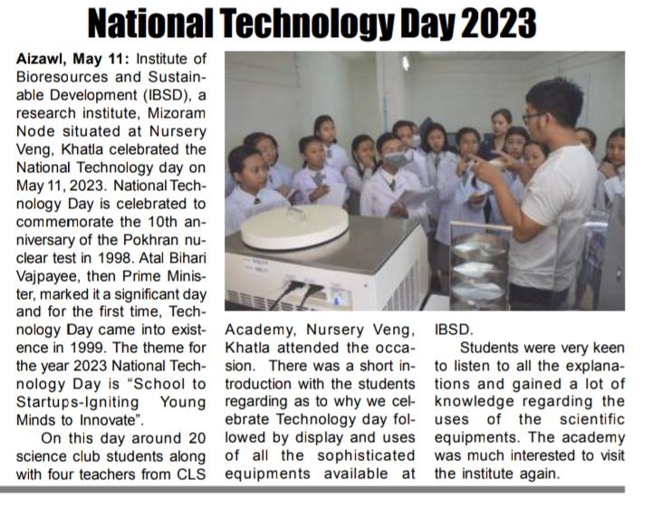 IBSD,  Mizoram node celebrated National Technology Day  on 11 May , 2023 at Mizoram